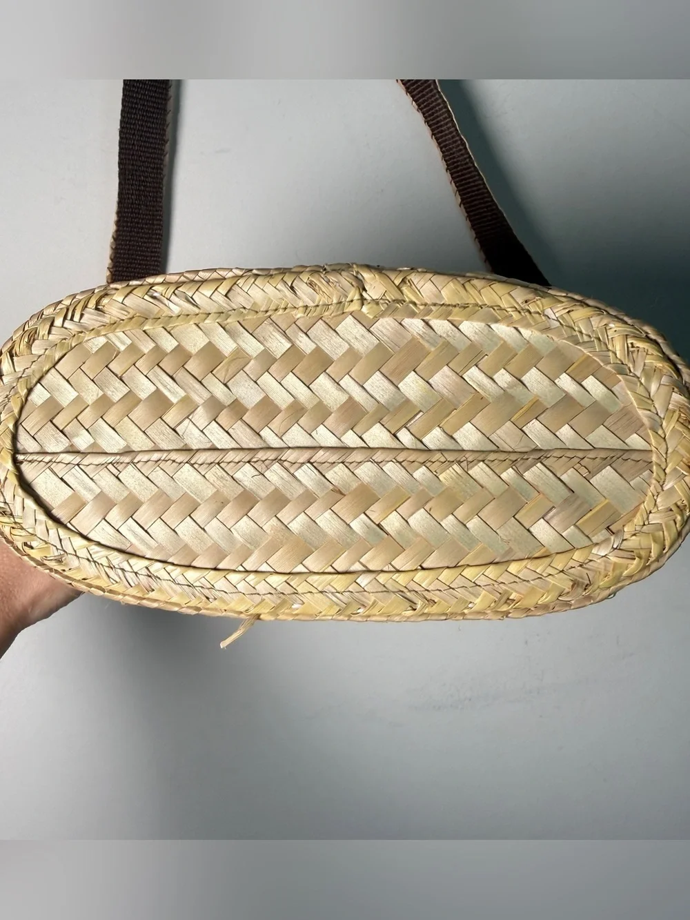 Woven Palm Leaf Crossbody Bag Pattern Natural Brown Floral Lining Vacation Boho